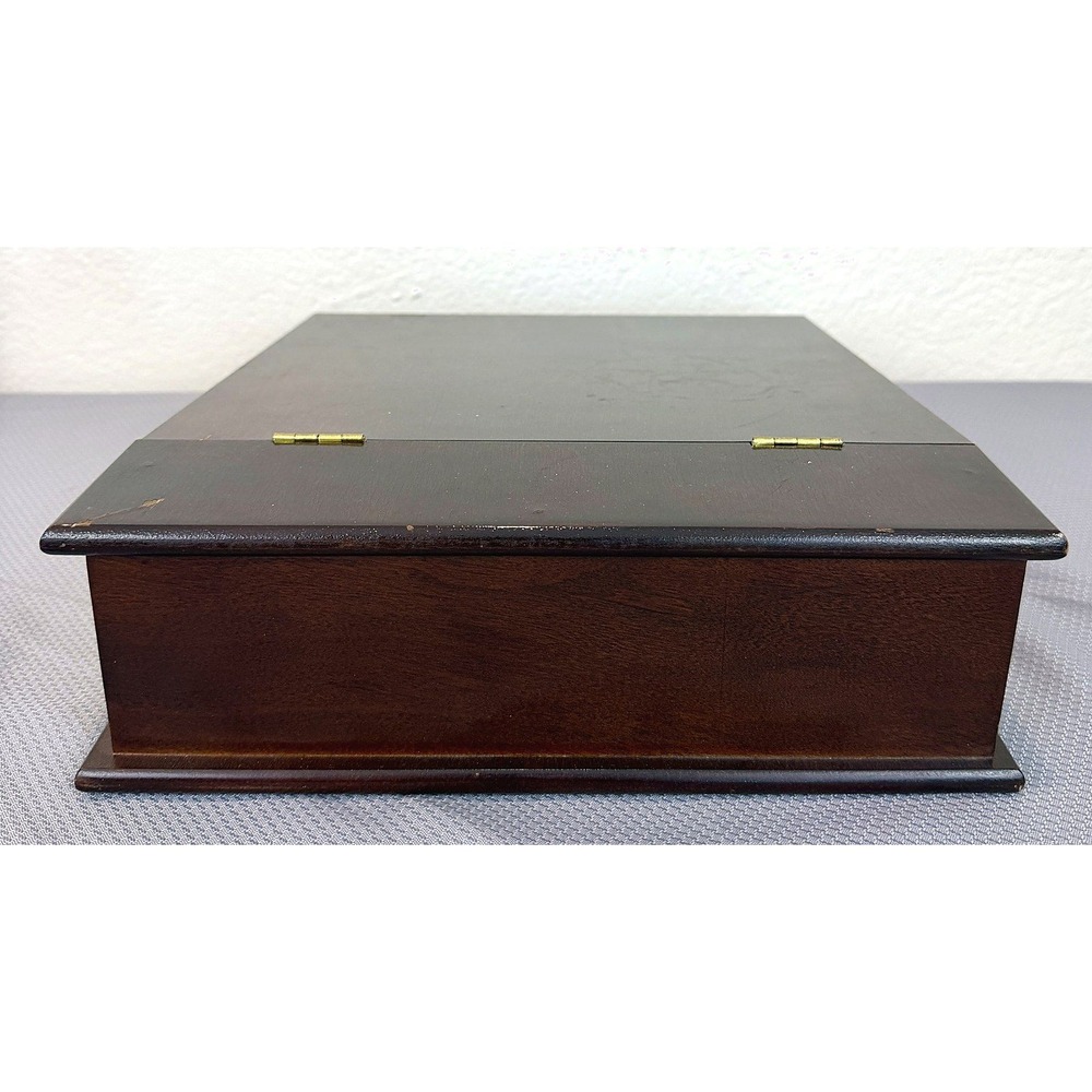 Vintage Wood Lap Desk Hinged Slant-Top Writing Box Mahogany Brown Good 13.5x11.5 - Picture 4 of 8
